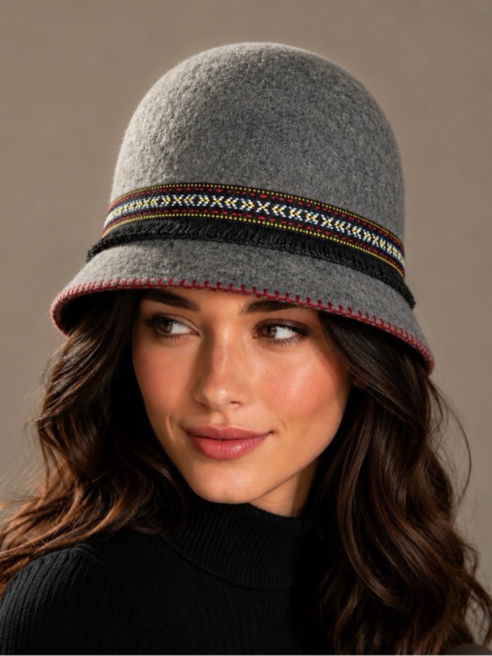 Oktoberfest Gray Wool Felt Hat with Embroidered Band